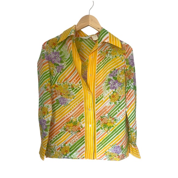 Alex coleman Tops - Vintage Colorful Semi-Sheer Retro Blouse 70's